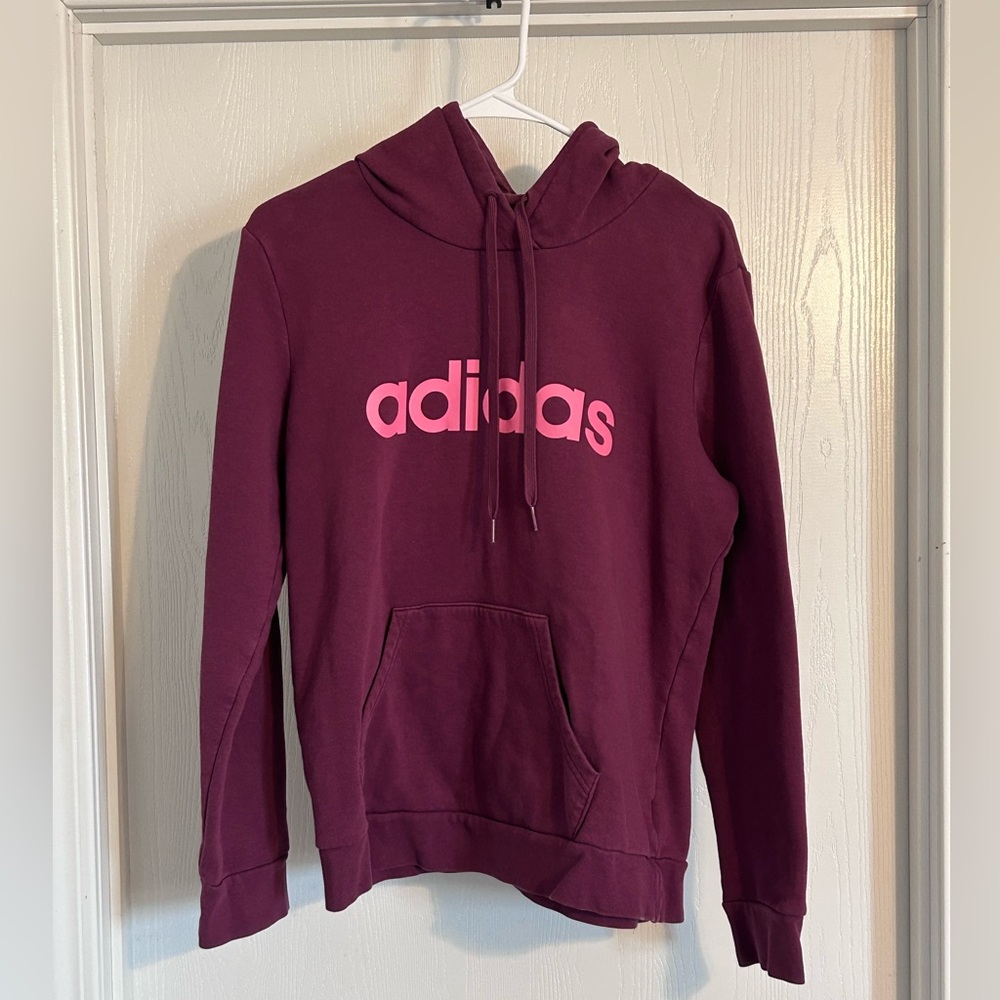 Adidas | Maroon Hoodie with Light Pink Logo | Size Large